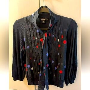 DKNY Black Blouse with Colorful Polka Dots size P